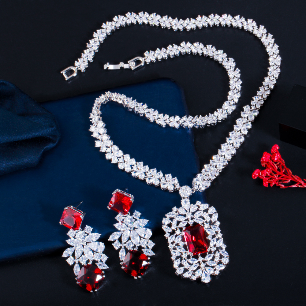 Korean-style bridal zircon necklace earrings and chain set for wedding banquet evening party and party wear set of jewelry