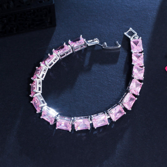 European and American rectangular-shaped zirconia bracelets with multiple colors available. Simple and fashionable gemstone jewelry for women as a gift