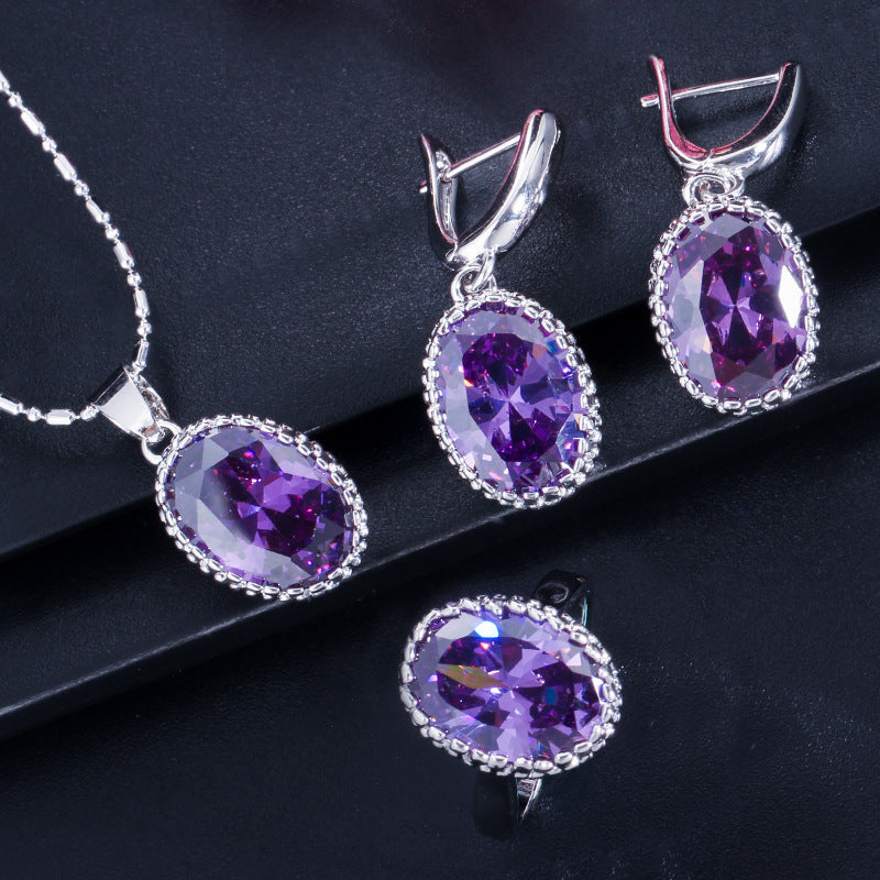 Korean version high-end fashionable chain set - zircon necklace, ring and earrings jewelry set