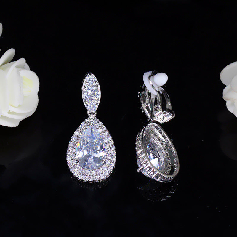 New trendy Korean-style 3A zirconia ear clips - elegant teardrop wedding evening earrings