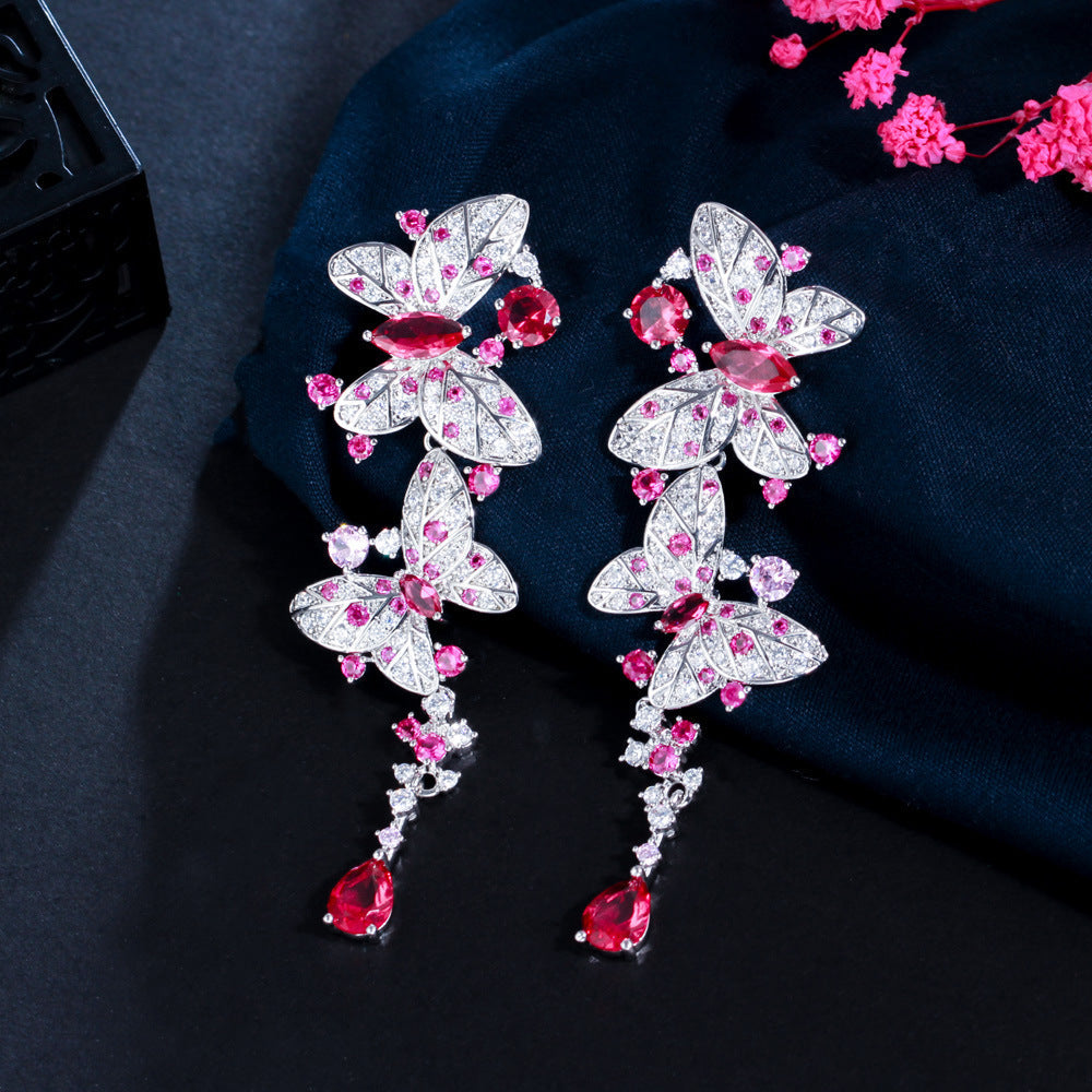 S925 silver needle elegant lady butterfly ear ring with elegant earrings Tiny-set zirconia butterfly zirconia earrings