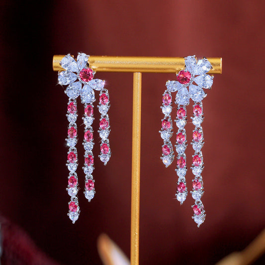 Ultra-shining zirconia high-end style earrings luxurious and niche popular among netizens versatile fringed ear pendants simple and fashionable accessories