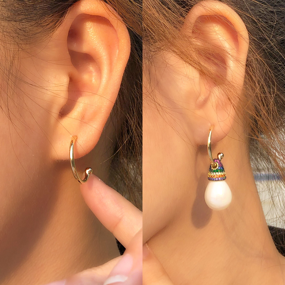 S925 silver jewelry trendy online celebrity rainbow earrings in retro court style with heavy-colored zirconia small skirt-shaped earrings with ear hooks