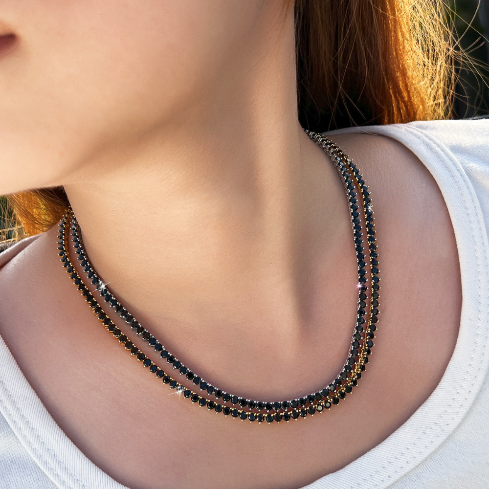 Black tennis chain - TennisChain necklace with copper inlay and zirconia stones - trendy accessory for the collarbone