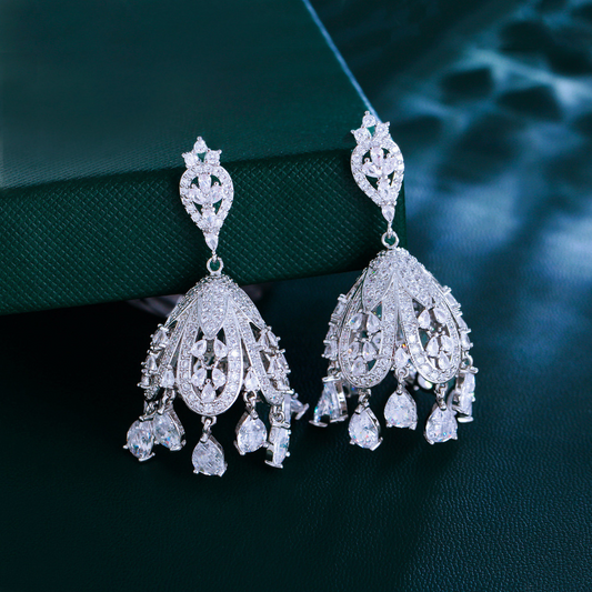 S925 silver filigree light luxury imperial style full-zircon hollow earpiece earrings with Chinese style water-drop pendant and zircon ear studs