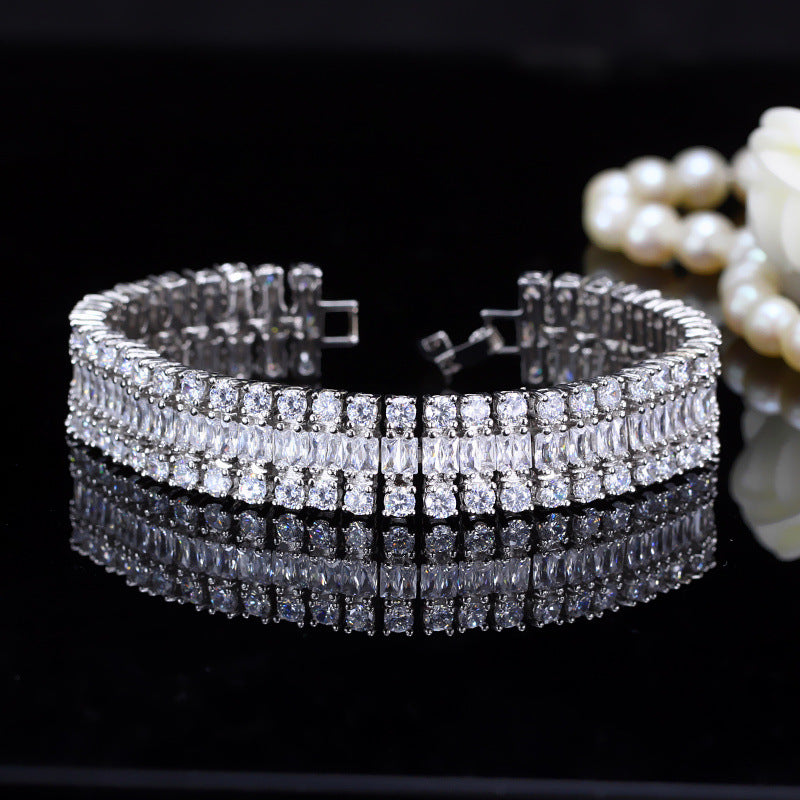 European and American fashion electroplated genuine gold zirconium watch chain - three-row bracelet