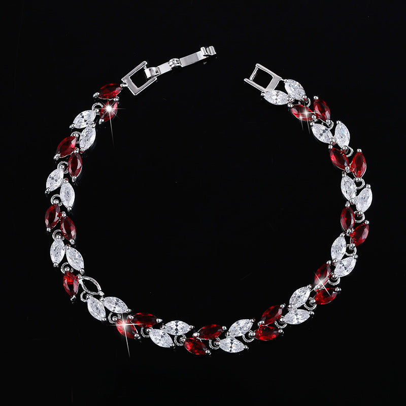 Korean version fashionable jewelry bracelet with small leaves and AAA-quality zircon stones size17.8cm