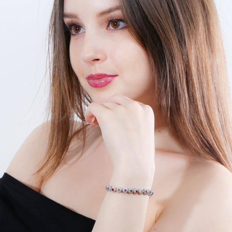 European and American fashion-style AAA zirconia bracelet - electroplated white gold jewelry accessory