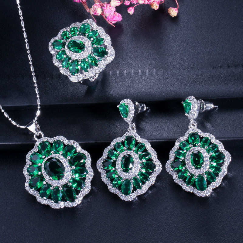 Best-selling high-end three-piece jewelry set - European-style necklace ring and earrings accessory set