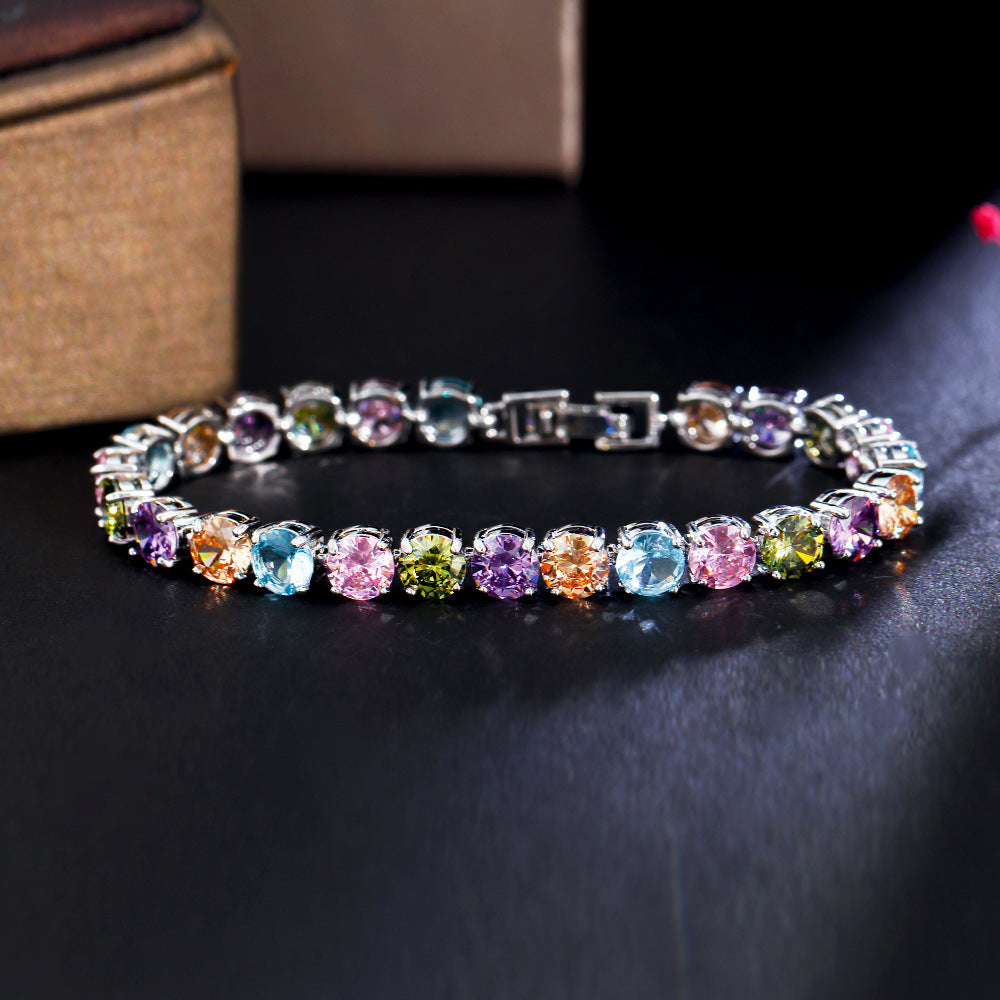 European and American fashion trend crystal ice flower bracelet for ladies as a gift. Rainbow zircon jewelry accessory