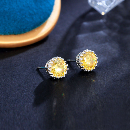 Korean version of ear studs - Crown-shaped multi-colored, 8MM set with zirconia stones eco-friendly earrings small accessories