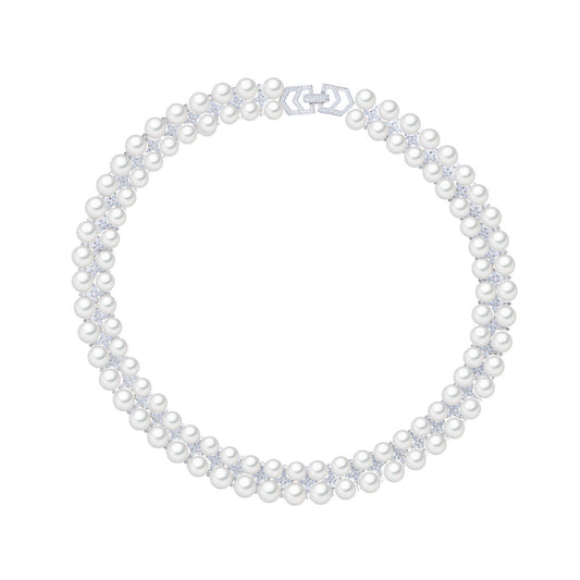 Korean fashionista double-layer freshwater pearl necklace - elegant and unique collar chain with pearl and zircon gemstones - women's necklace