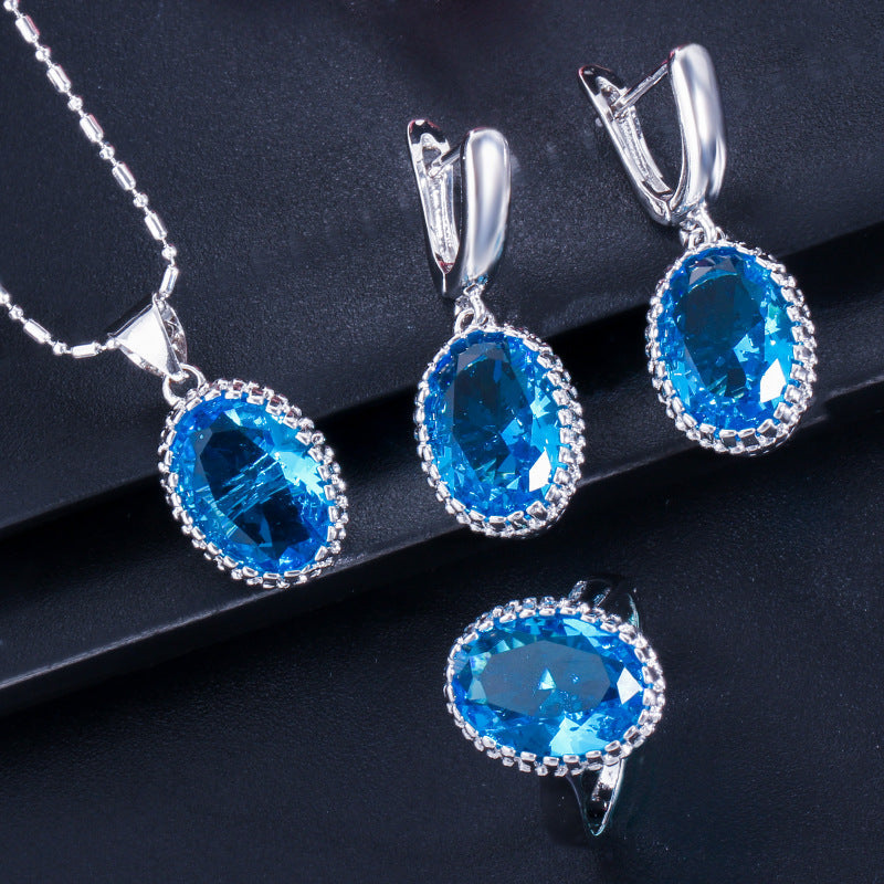 Korean version high-end fashionable chain set - zircon necklace, ring and earrings jewelry set
