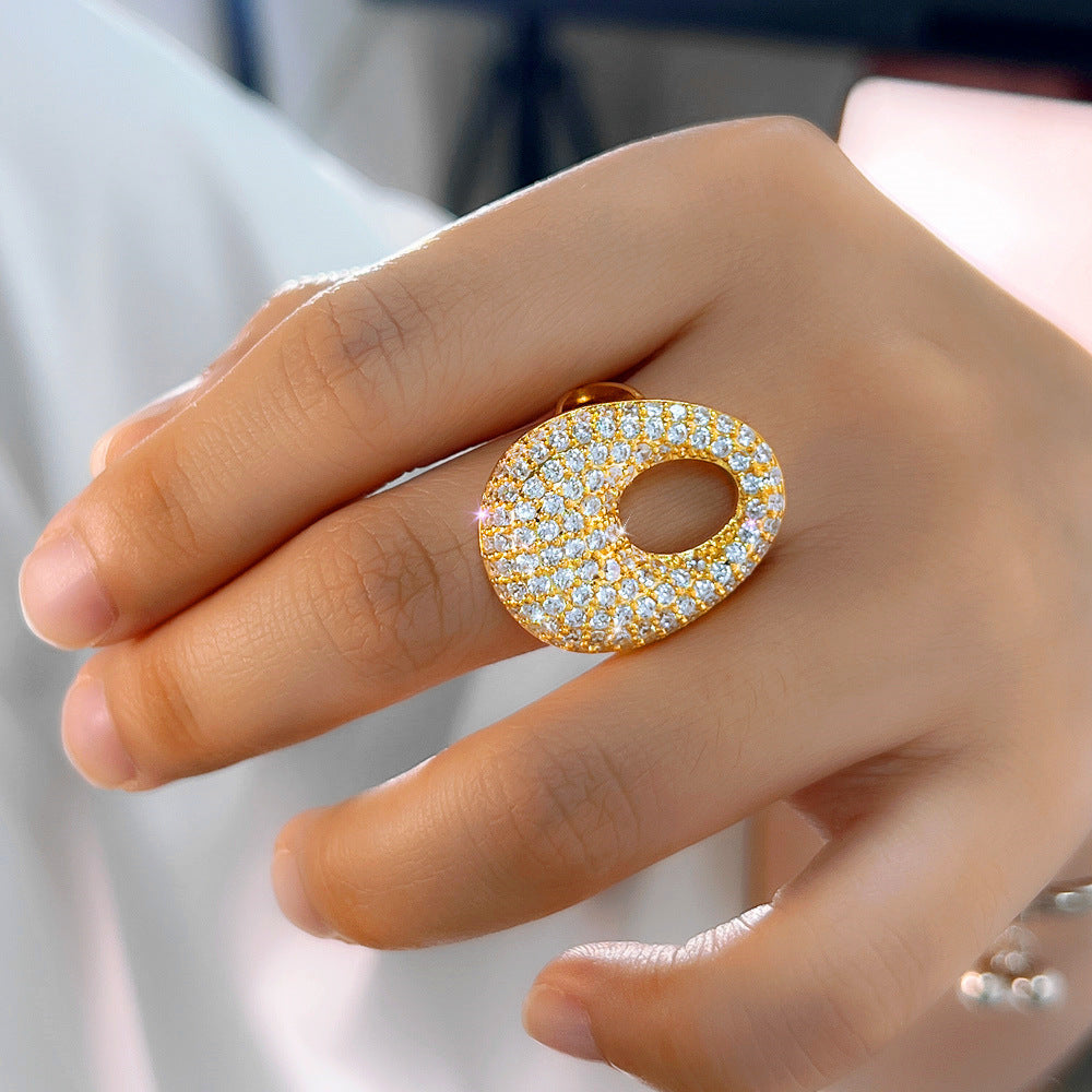 European and American fashion micro-set zirconia open-ended ring luxurious and elegant with open electroplated 18K gold finger ring accessory for hands