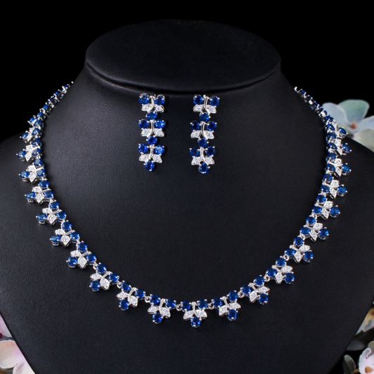 European and American trend simple and fashionable zirconium leaf-shaped bridal necklace and dress matching elegant earrings two-piece set