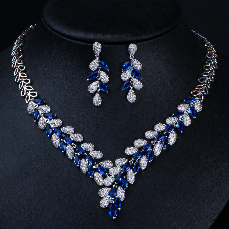 High-end zirconia two-piece bridal banquet earrings and necklace set accessory