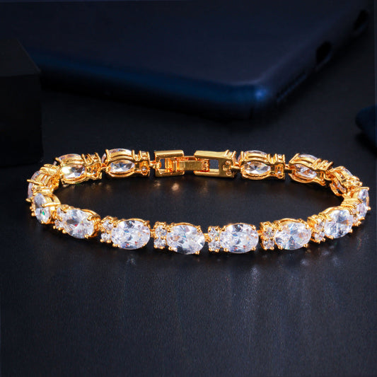 European and American fashion multi-purpose jewelry - eco-friendly copper electroplated genuine gold micro-set zirconia bracelet with color retention