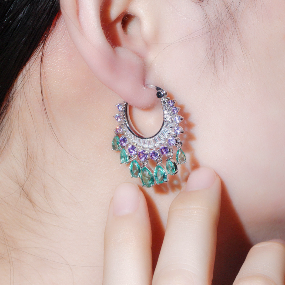 Newly released stylish round circle drop zirconia fringes for women's earrings fashionable fairy ear pendants with ear clasps