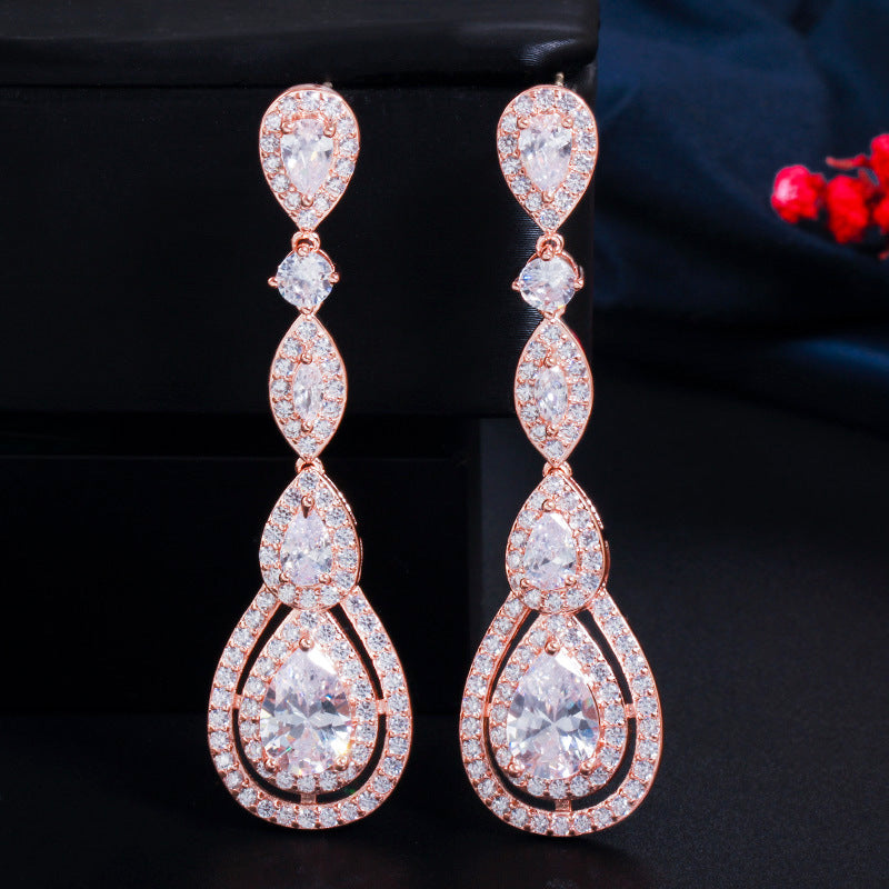 European style long-style earrings with S925 silver hooks set with AAA zirconia stones, fashionable and versatile drop earrings