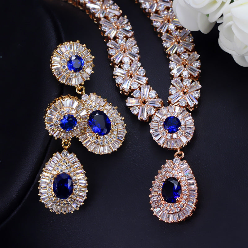 European and American fashion suit set - AAA zirconia necklace and earrings set of two pieces