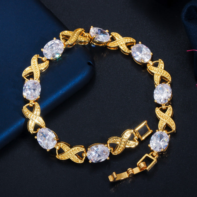 European and American minimalist and fashionable women's hand accessories high-grade AAA zirconia hand chain genuine gold electroplated
