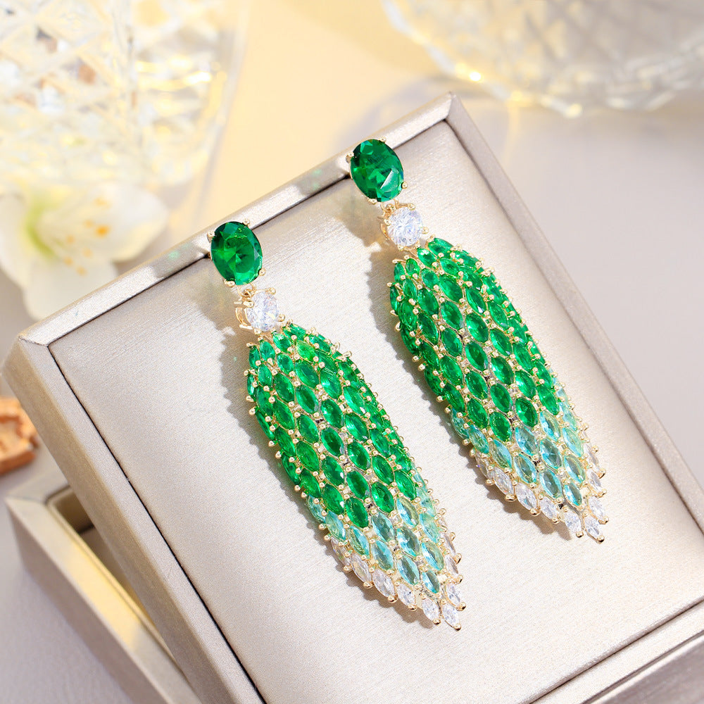 European Heavy Industry High-Class Diamond-shaped Elegant Zircon Earrings S925 Silver Pin Ultra-Shimmering Full-Diamond Earring Set
