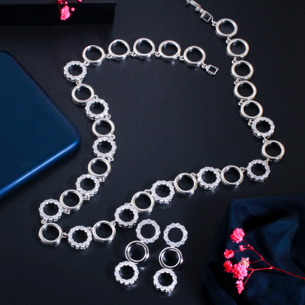 Geometric circular necklace and earring set - simple bridal gown accessories