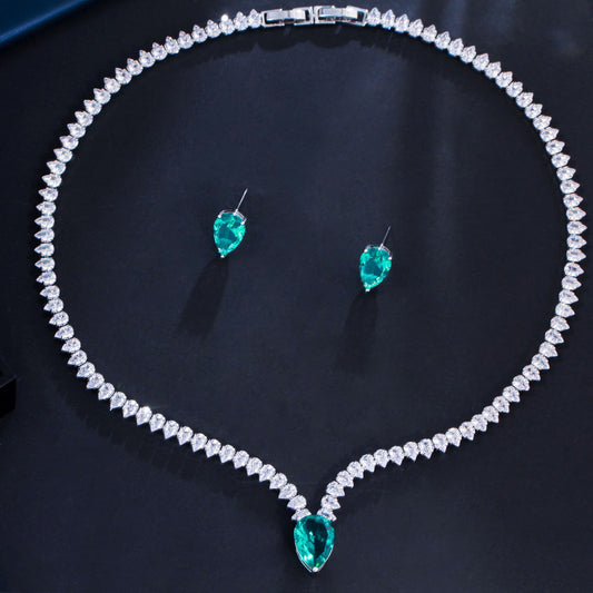Simple Ins Korean-style ear studs, collar chain, slimming effect, zirconia two-piece set earrings, pendant necklace