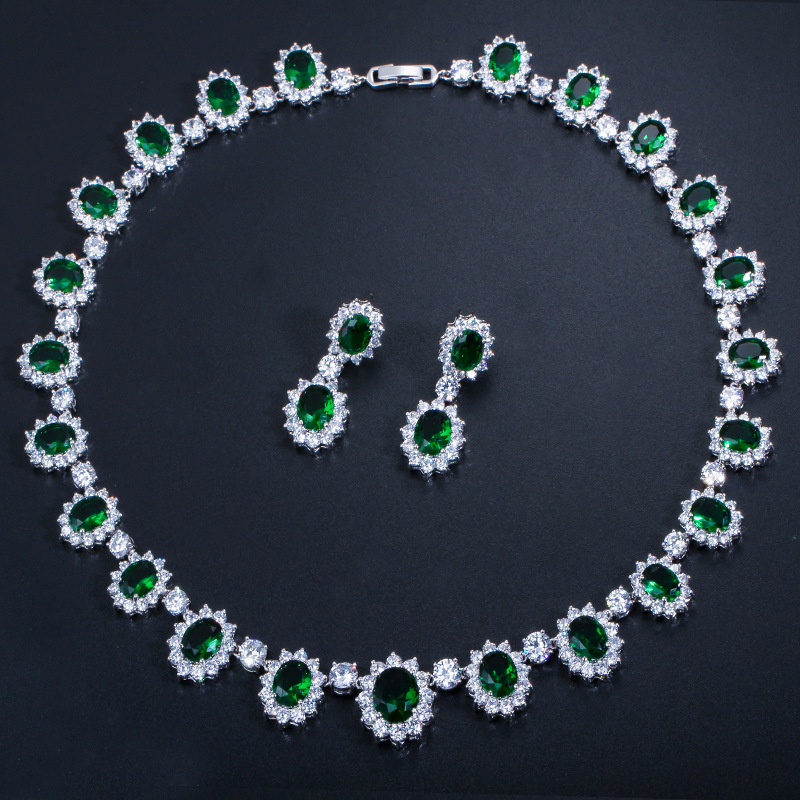 European and American formal evening dress set chain with AAA zirconia wedding earrings and necklace set - jewelry set