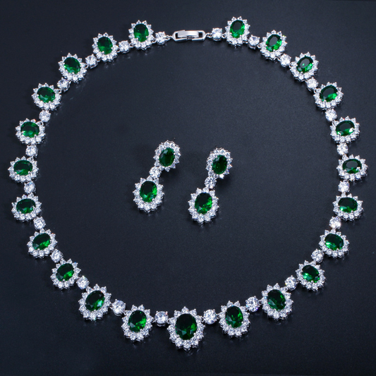 European and American formal evening dress set chain with AAA zirconia wedding earrings and necklace set - jewelry set