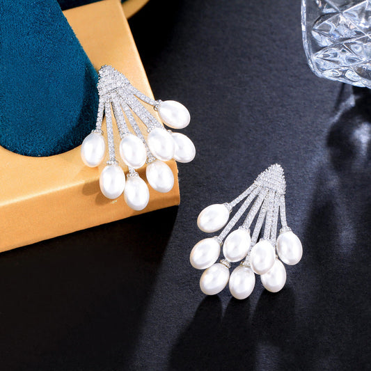 Korean Dongamantown Baroque Pearl Earrings - Trendy Ins Style French Retro Charm with Precious Set Zirconia and Pearl Earrings