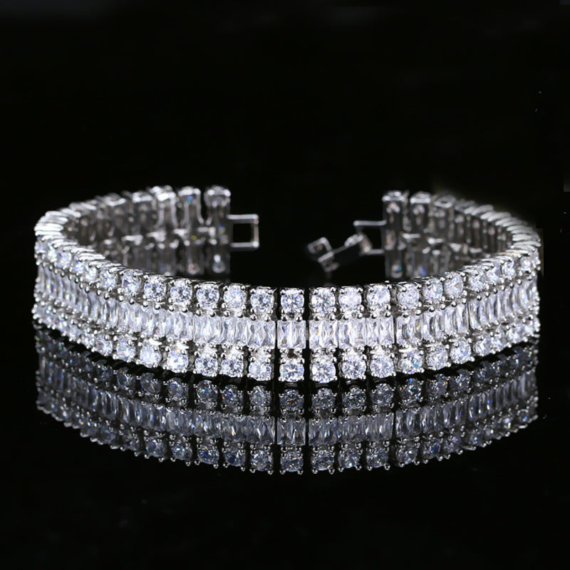 European and American fashion electroplated genuine gold zirconium watch chain - three-row bracelet