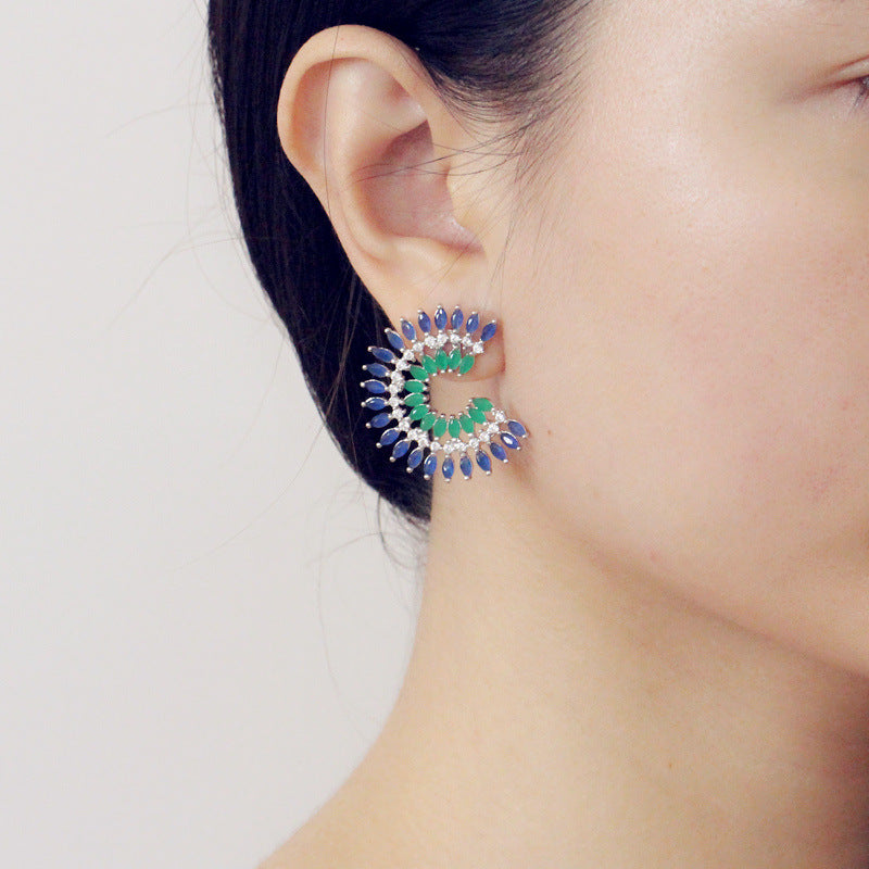Korean-style earrings - Fashionable and versatile high-end and shiny zirconia earrings personalized diamond-studded Korean ear studs