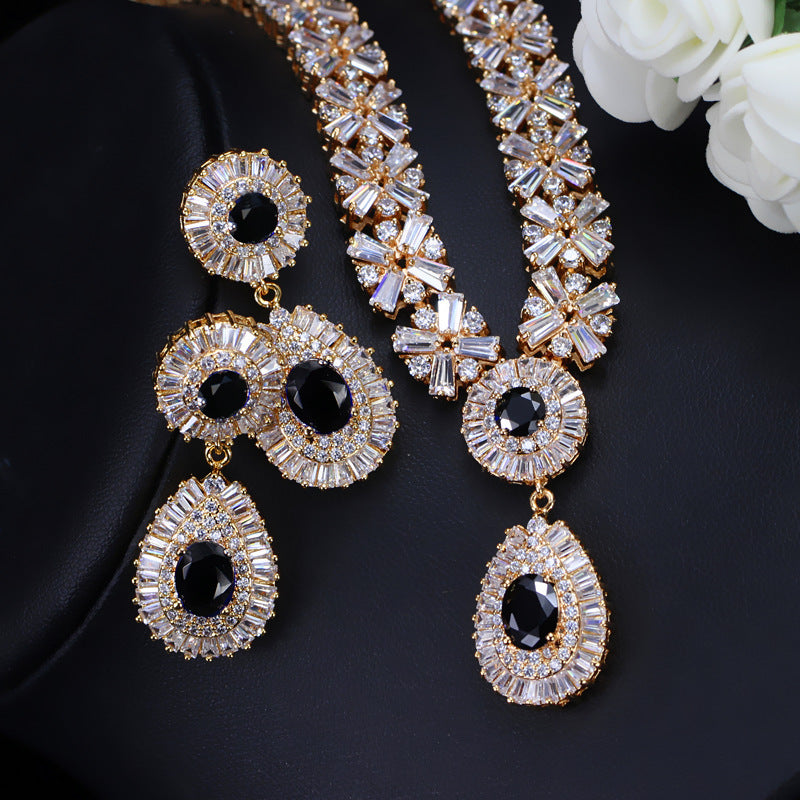 European and American fashion suit set - AAA zirconia necklace and earrings set of two pieces