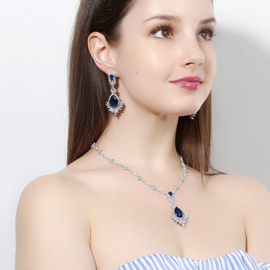 New bride's wedding dress zircon bracelet wedding jewelry necklace earrings two-piece set