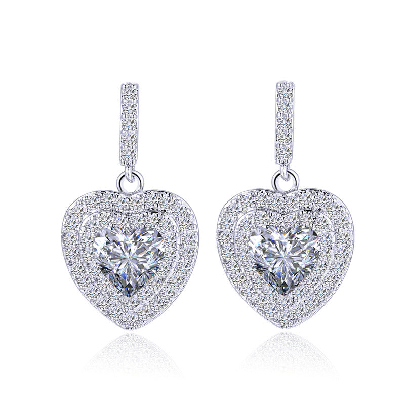 Korean-style heart-shaped silver stud earrings Korean-style 925 sterling silver high-end micro-set zirconia earrings