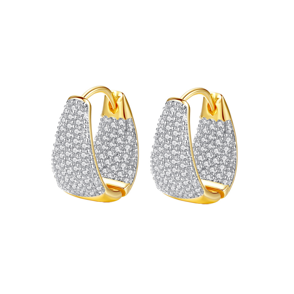 Exclusive design, luxurious and minimalist geometric triangular double-color electroplated 18K gold ear studs with full-set zirconia gemstones - personalized earrings