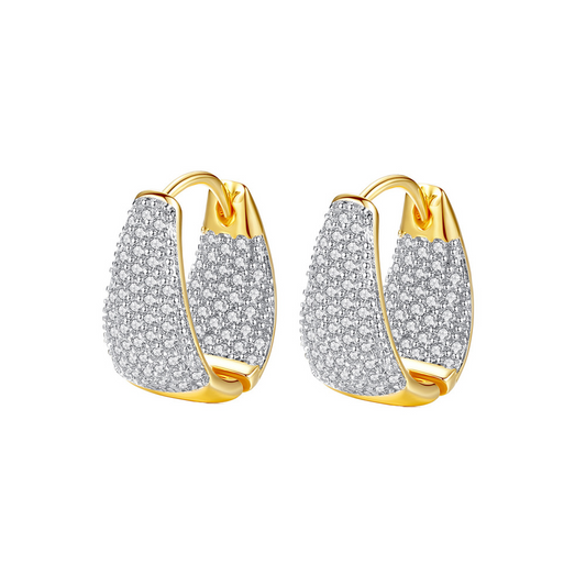 Exclusive design, luxurious and minimalist geometric triangular double-color electroplated 18K gold ear studs with full-set zirconia gemstones - personalized earrings