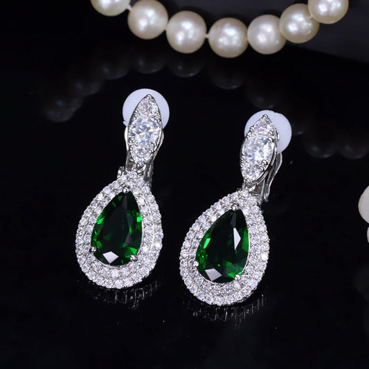 New trendy Korean-style 3A zirconia ear clips - elegant teardrop wedding evening earrings