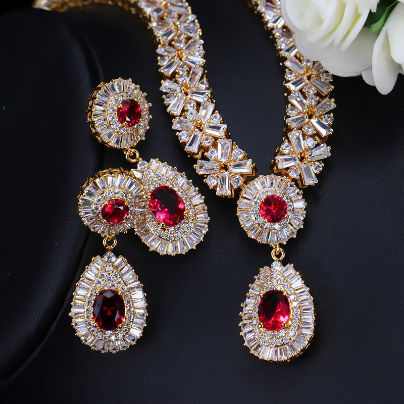 European and American fashion suit set - AAA zirconia necklace and earrings set of two pieces