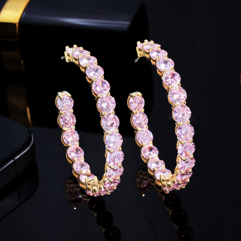 Korean Dongamantown style powder diamond-encrusted ear ring Made of S925 silver electroplated with gold and featuring zirconium stones Ear ring set