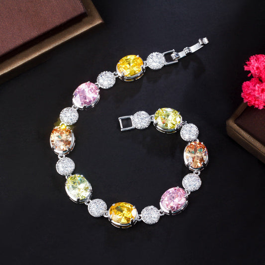 Bronze electroplated with 18K gold with colored diamonds and zirconia High-end jewelry Yellow gemstone women's handpiece