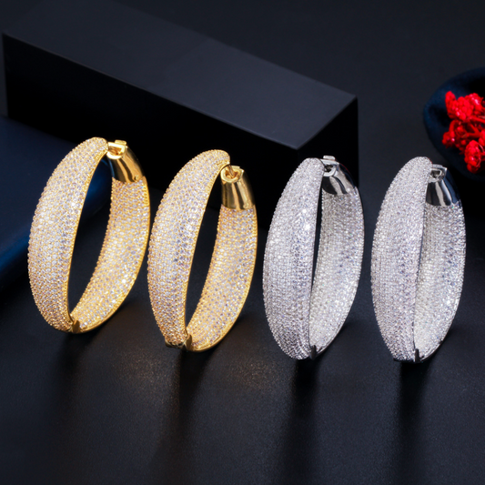 European and American minimalist round ear ring with micro-set sparkling diamonds and zirconium stones copper-plated gold fashionable earrings