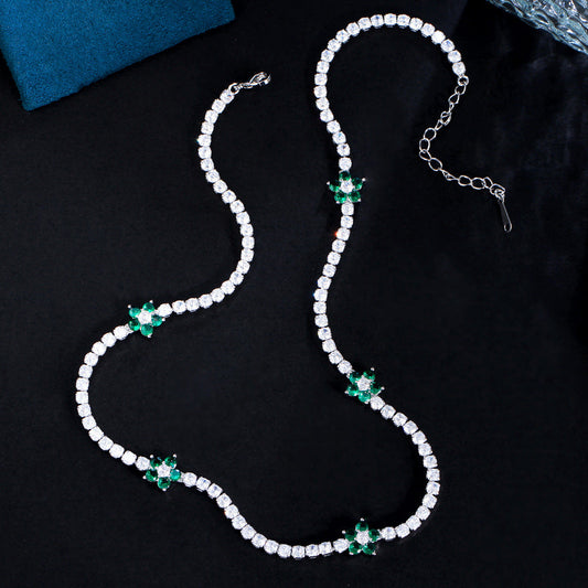 Ins-style niche and minimalist luxury jewelry featuring micro-set zirconia and full-diamond flowers A tennis bracelet necklace with small flowers
