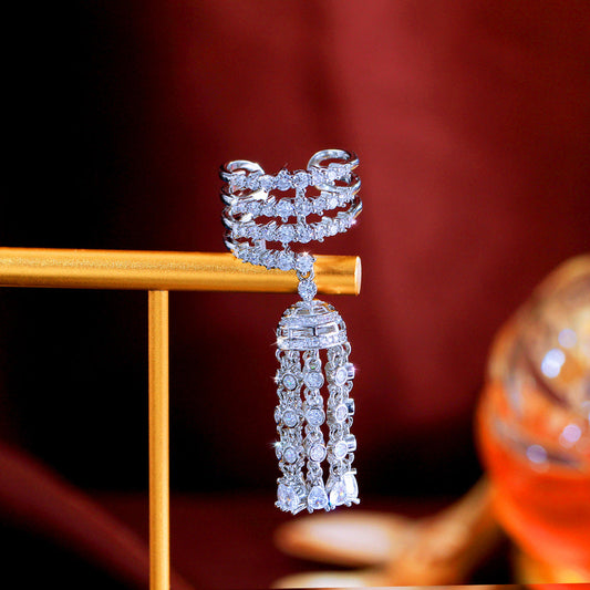 European-style retro micro-set zirconia fringed ring with a wide opening for the index finger simple and unique finger ring