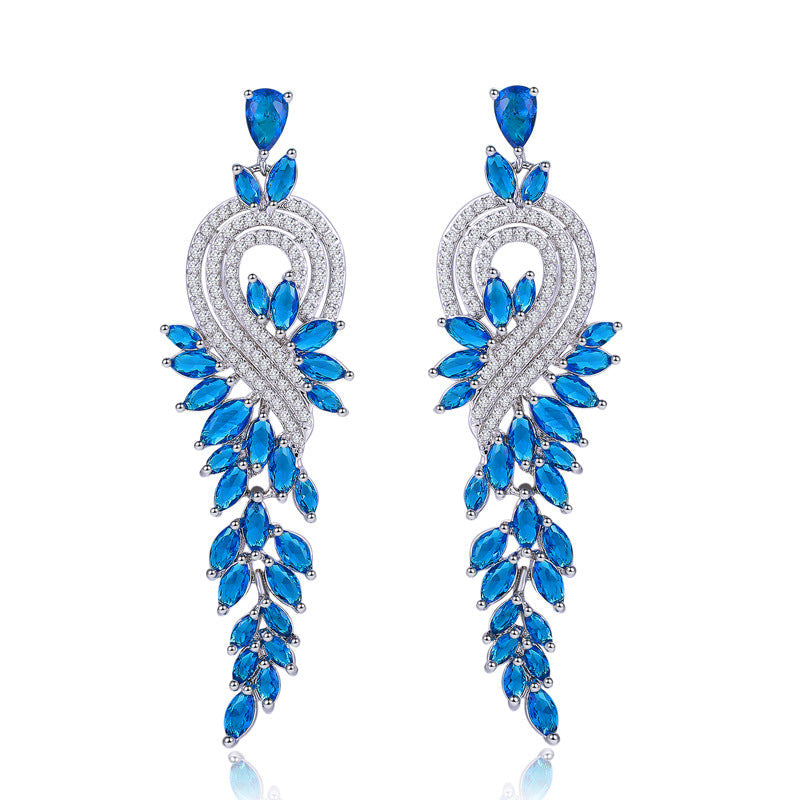 18K genuine gold electroplated long fringed earrings AAA zirconia with brilliant luster and diamond-studded earrings as a piece of jewelry
