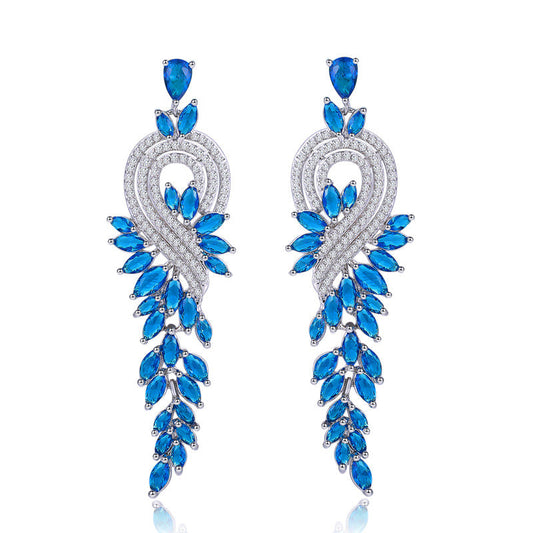18K genuine gold electroplated long fringed earrings AAA zirconia with brilliant luster and diamond-studded earrings as a piece of jewelry