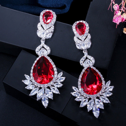 Korean version ultra-shiny micro-set AAA zirconia drop earrings earpiece