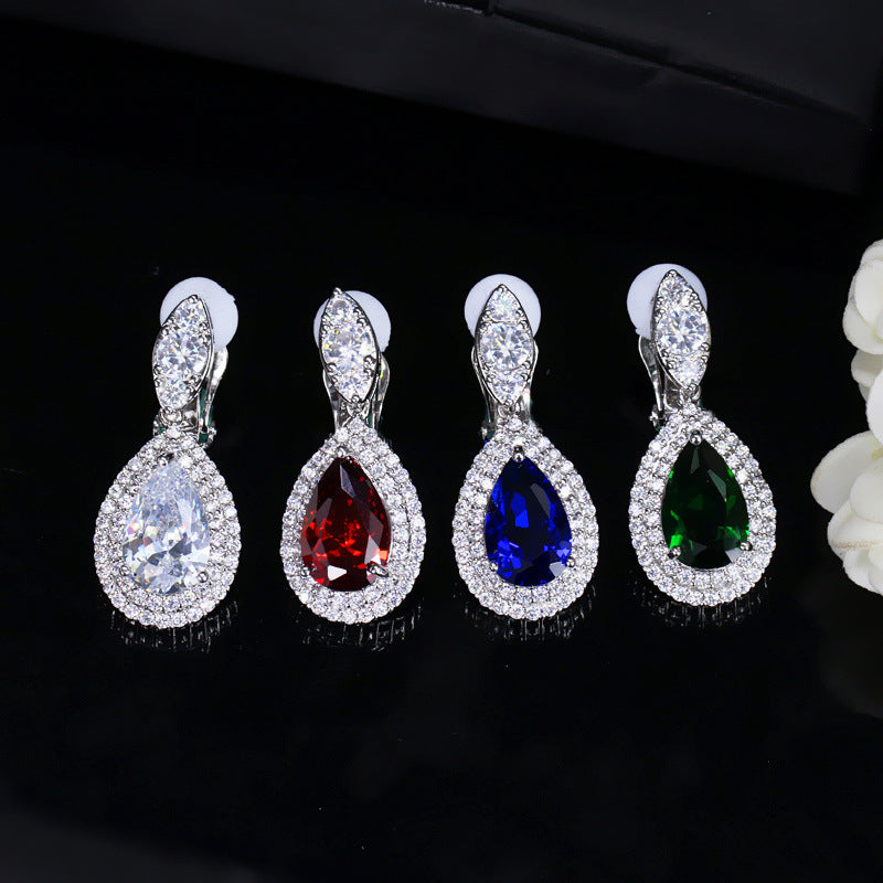 New trendy Korean-style 3A zirconia ear clips - elegant teardrop wedding evening earrings