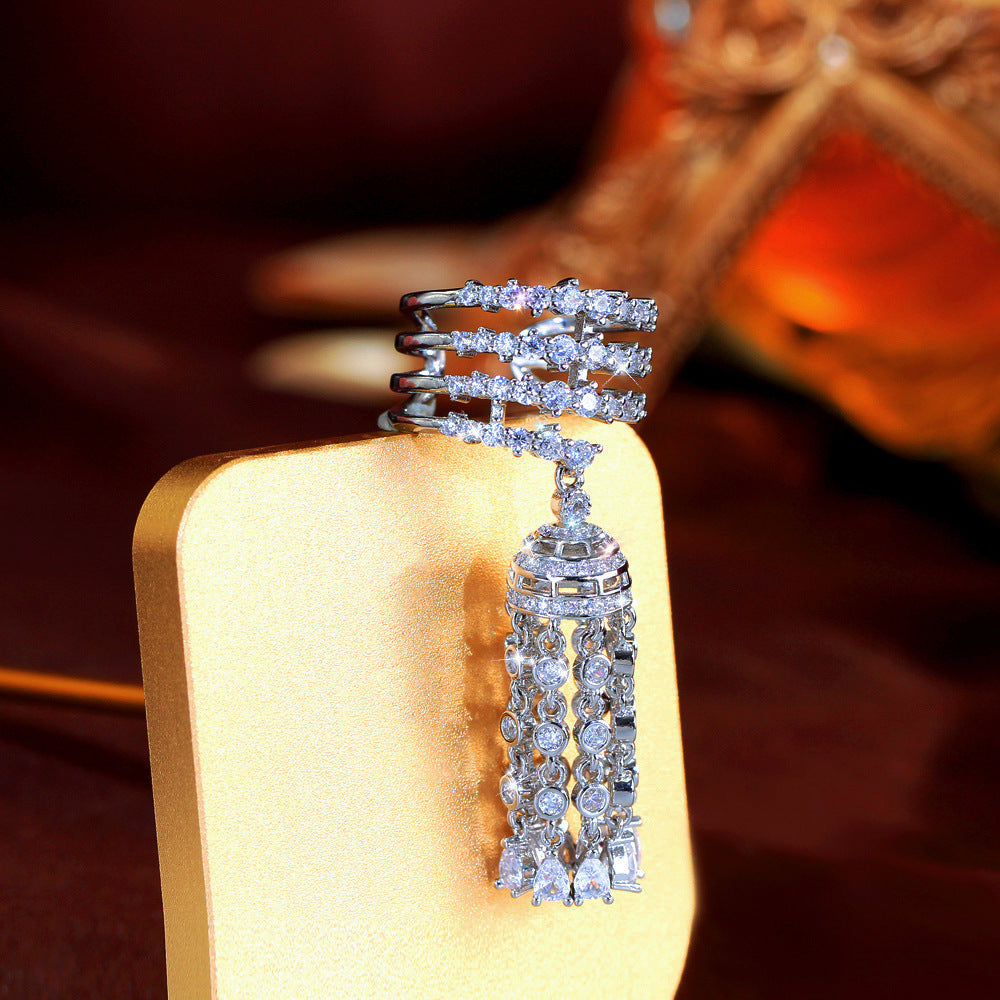 European-style retro micro-set zirconia fringed ring with a wide opening for the index finger simple and unique finger ring